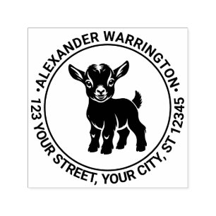 Cute Baby Goat Standing #1 Name Return Address Self-inking Stamp