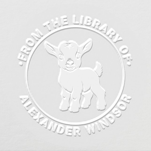 Cute Baby Goat Standing #1 Round Library Book Name Embosser (Design)
