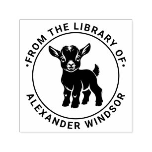 Cute Baby Goat Standing #1 Round Library Book Name Self-inking Stamp