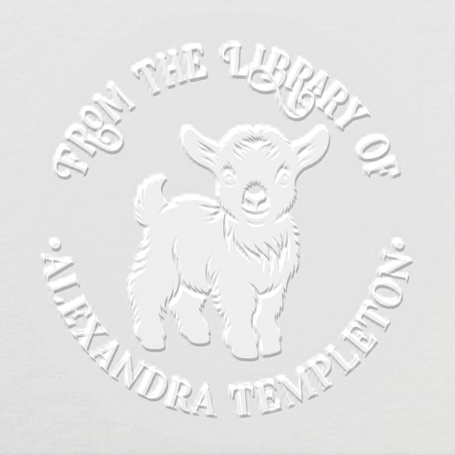 Cute Baby Goat Standing #2 Round Library Book Name Embosser (Design)