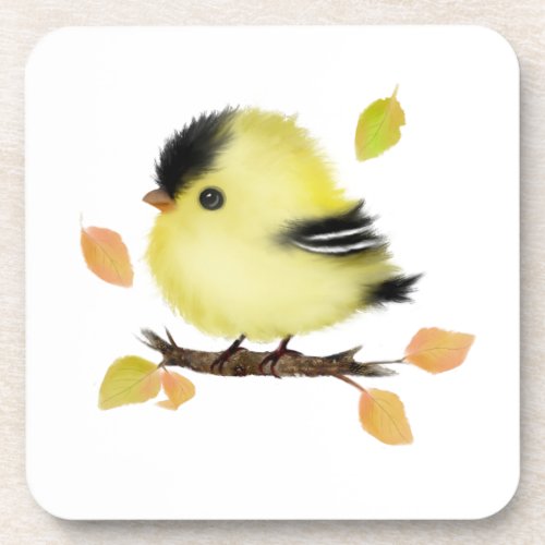 Cute Baby Goldfinch Bird Hard plastic coaster