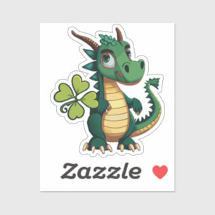 Cute Baby Good Luck Dragon With Four Leaf Clover Sticker