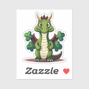 Cute Baby Good Luck Dragon With Four Leaf Clover Sticker
