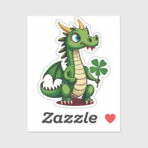 Cute Baby Good Luck Dragon With Four Leaf Clover Sticker