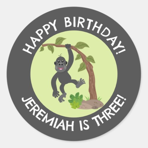 Cute baby gorilla personalised cartoon birthday classic round sticker