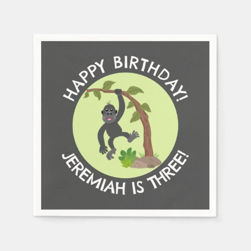 Cute baby gorilla personalised cartoon birthday napkins