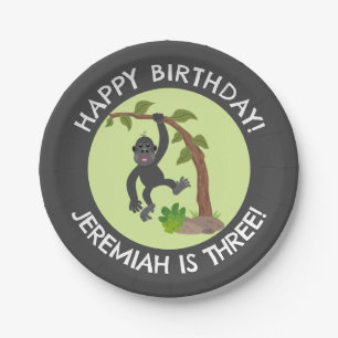 Cute baby gorilla personalised cartoon birthday paper plates