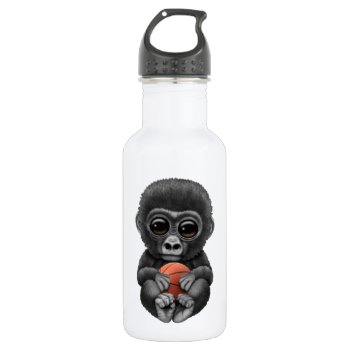 Cute Baby Gorilla Playing With Basketball Stainless Steel Water Bottle by crazycreatures at Zazzle