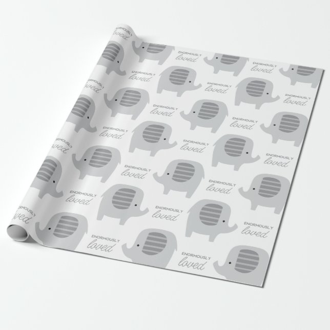 Cute Baby Gray Elephants Wrapping Paper (Unrolled)