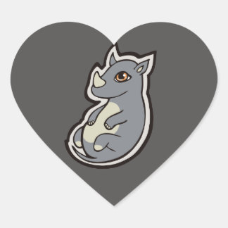 Cute Baby Gray Rhino Big Eyes Ink Drawing Design Heart Sticker