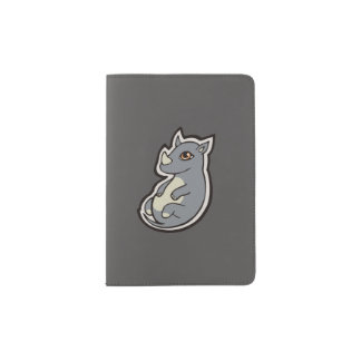 Cute Baby Gray Rhino Big Eyes Ink Drawing Design Passport Holder