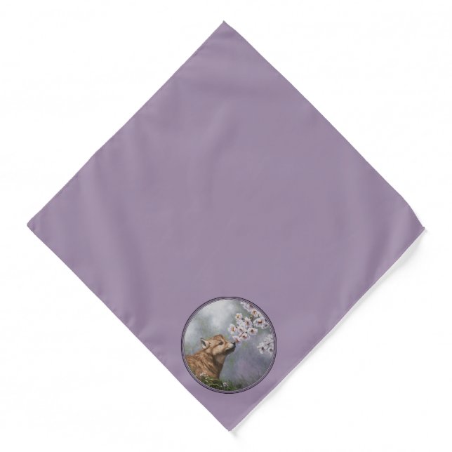 Cute Baby Gray Wolf Pup and Flowers Bandana (Front)