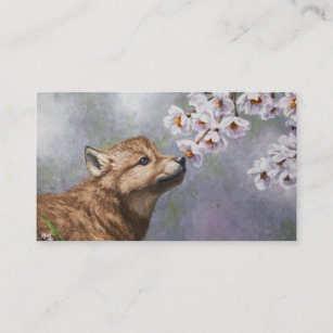 Cute Baby Gray Wolf Pup and Flowers Business Card