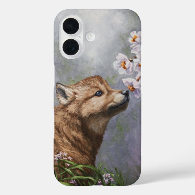Cute Baby Gray Wolf Pup and Flowers Case-Mate iPhone Case (Back)