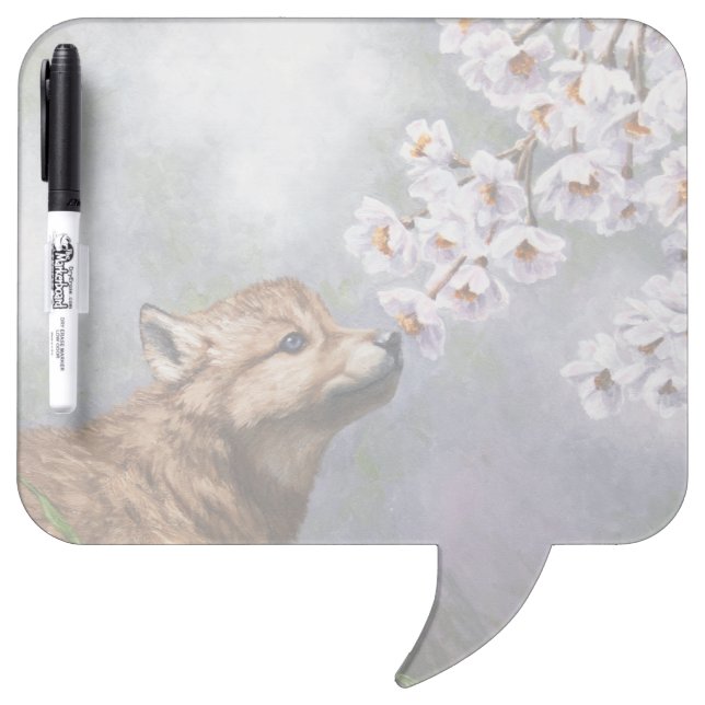 Cute Baby Gray Wolf Pup and Flowers Dry Erase Board (Front)
