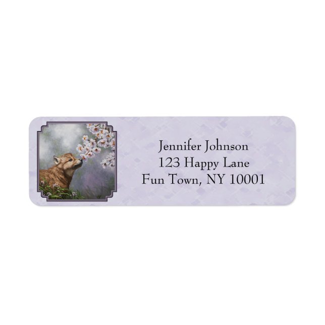 Cute Baby Gray Wolf Pup and Flowers Label (Front)