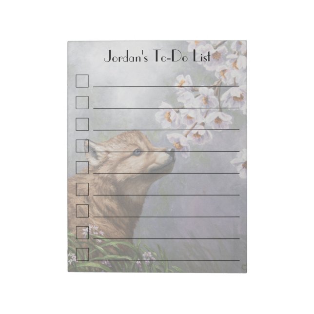 Cute Baby Gray Wolf Pup and Flowers Notepad (Rotated)