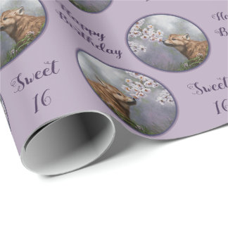 Cute Baby Gray Wolf Pup and Flowers Wrapping Paper
