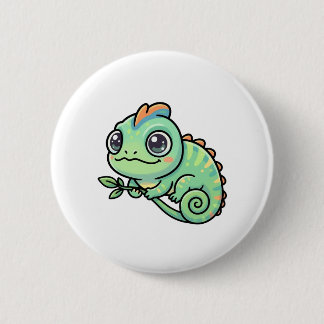 Cute Baby Green Chameleon Button