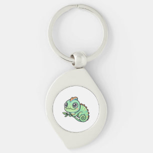 Cute Baby Green Chameleon Metal Keychain