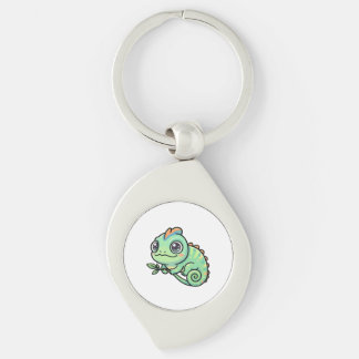 Cute Baby Green Chameleon Metal Keychain