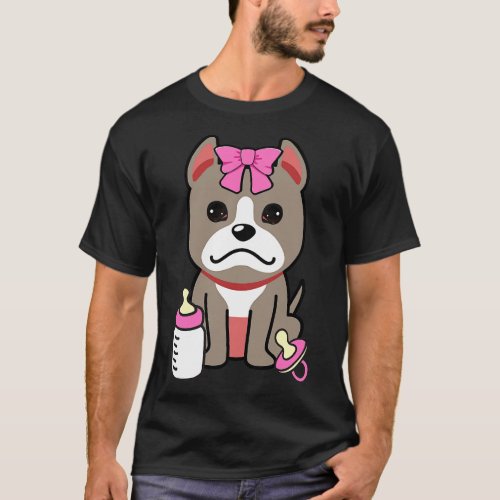 cute baby grey dog wears a pink ribbon T_Shirt