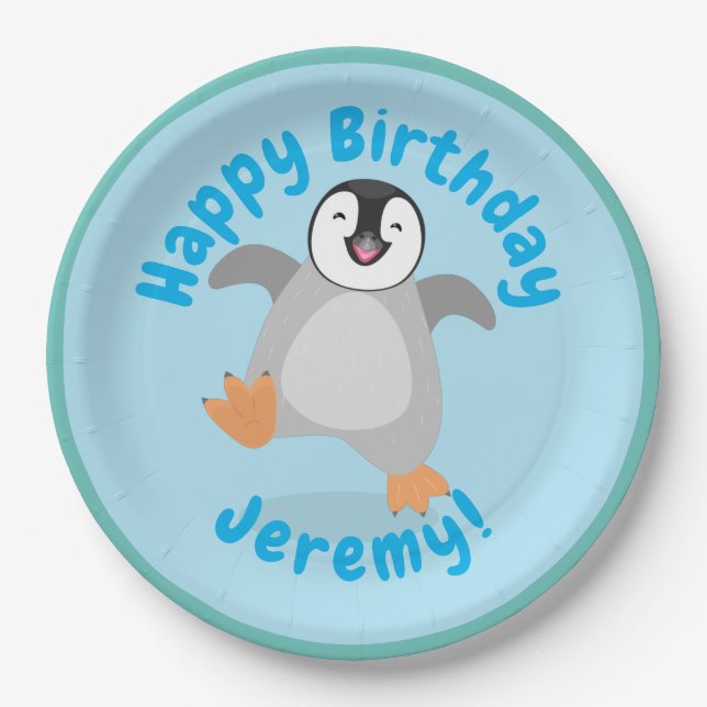 Cute baby happy emperor penguin cartoon paper plates (Front)
