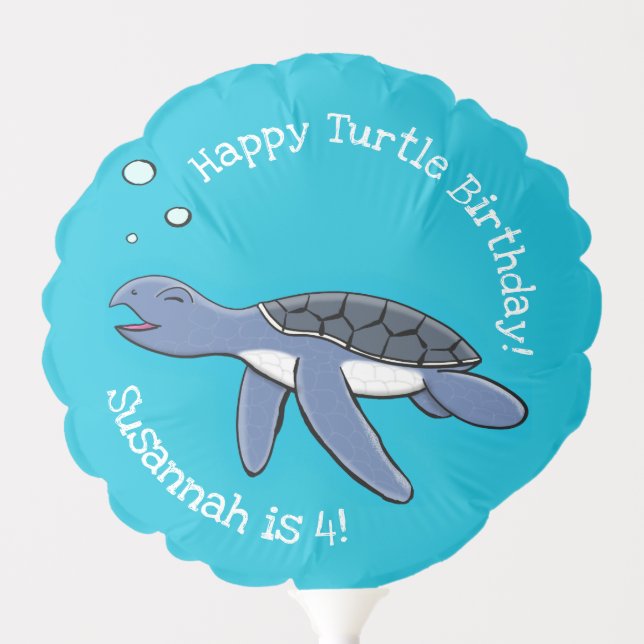 Cute baby happy sea turtle swimming cartoon balloon (Front)