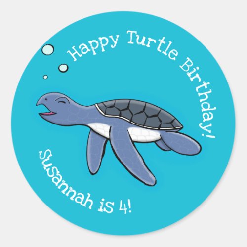 Cute baby happy sea turtle swimming cartoon classic round sticker