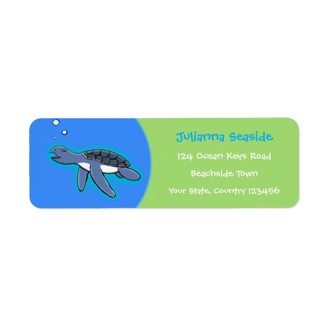Cute baby happy sea turtle swimming cartoon label (Front)
