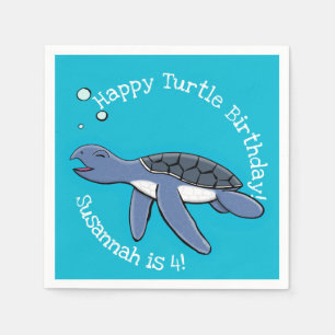 Cute baby happy sea turtle swimming cartoon napkins