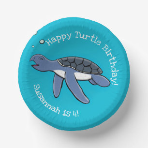 Cute baby happy sea turtle swimming cartoon paper bowls