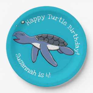 Cute baby happy sea turtle swimming cartoon paper plates