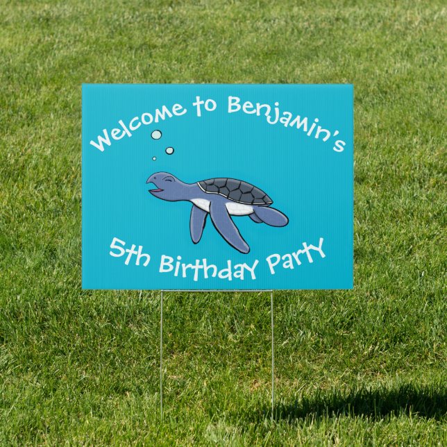 Cute baby happy sea turtle swimming cartoon sign (Insitu)