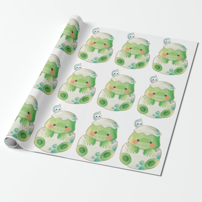 Cute Baby Hatched Alligator and Bird Wrapping Paper (Unrolled)