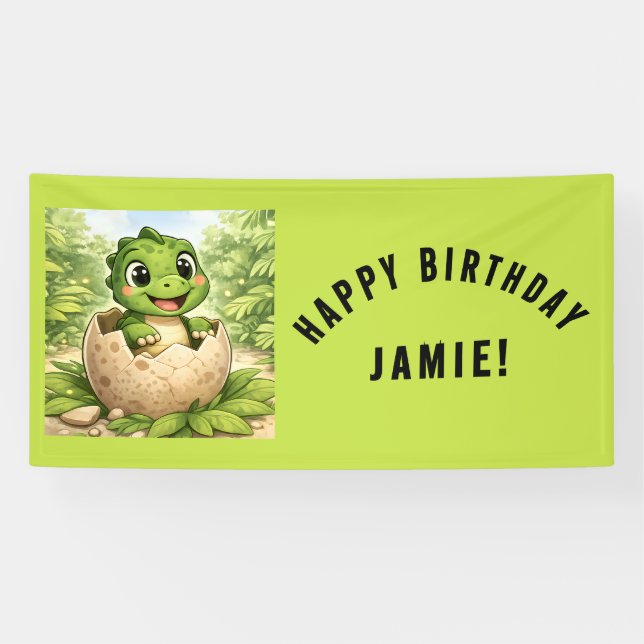 Cute Baby Hatchling Dinosaur Birthday Banner (Horizontal)
