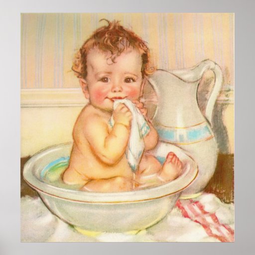 Cute Baby Having a Bath Poster | Zazzle