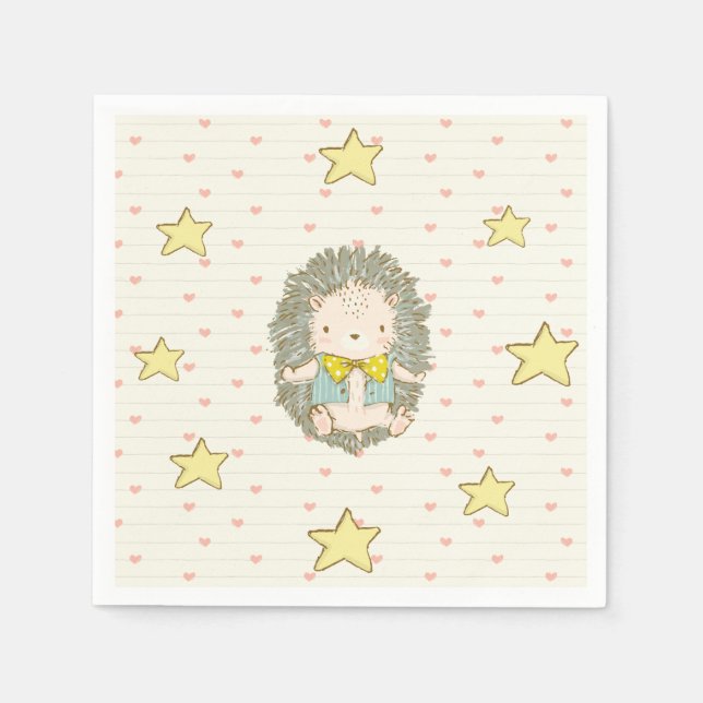 Cute Baby Hedgehog Baby Boy Shower Sweet Napkins (Front)