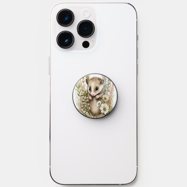 Cute Baby Hedgehog in Wildflowers PopSocket (Front)