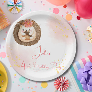 Cute Baby hedgehog Kids Birthday Paper Plates