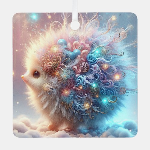 Cute baby hedgehog metal ornament