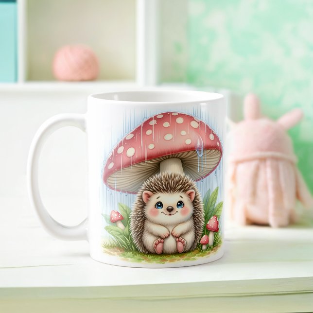Cute Baby Hedgehog Under Mushroom Umbrella Coffee Mug (Creator Uploaded)