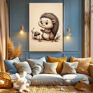 Cute Baby Hedgehog Woodland Nursery Scandinavian Poster