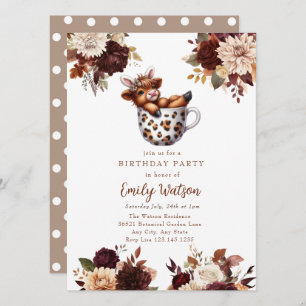 Cute Baby Highland Cow Birthday Tea Party Invitation