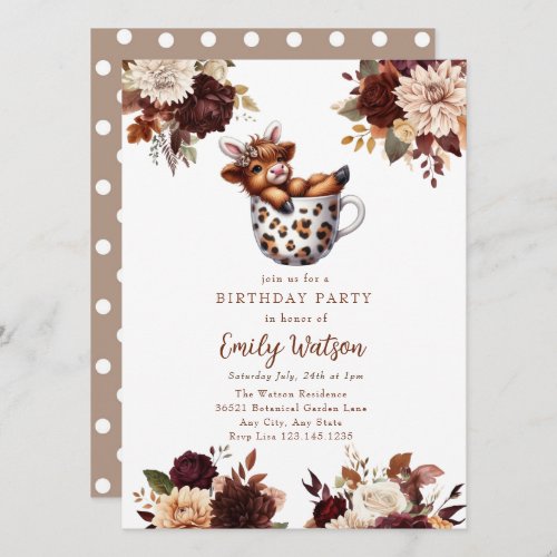 Cute Baby Highland Cow  Birthday Tea Party Invitation