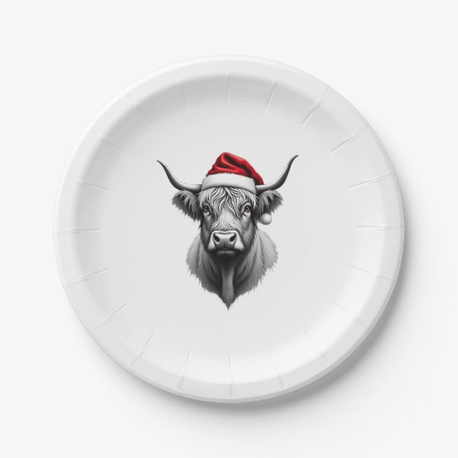 Cute Baby Highland Cow Christmas Santa Gifts Xmas  Paper Plates (Front)