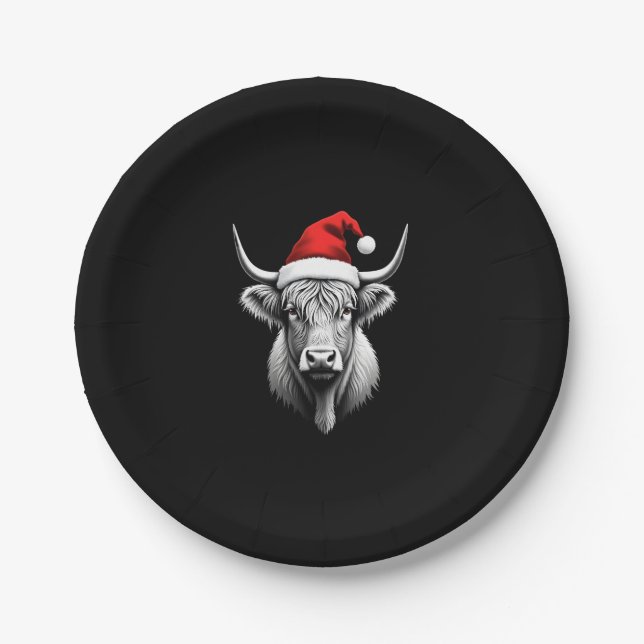 Cute Baby Highland Cow Christmas Santa Gifts Xmas  Paper Plates (Front)