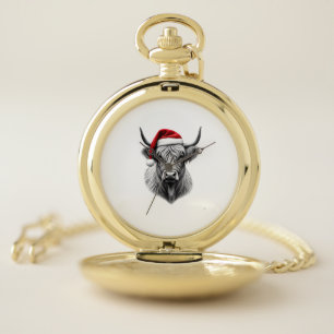 Cute Baby Highland Cow Christmas Santa Gifts Xmas Pocket Watch