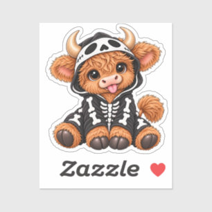 Cute Baby Highland Cow in Skeleton Costume Sticker