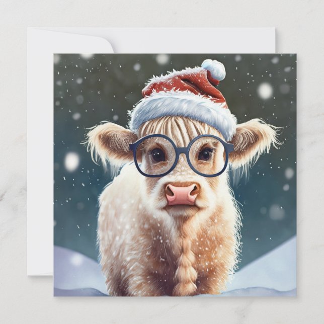 Cute baby Highland Cow In The Snow (Front)